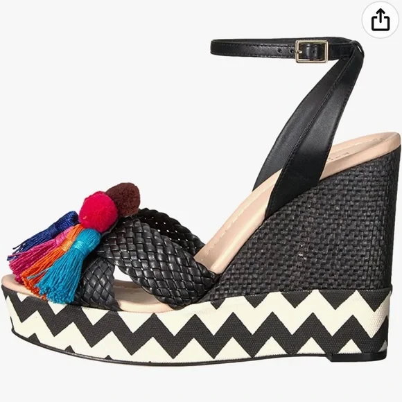 BNWT Kate Spade Delancey Black Wedge Sandals - Picture 2 of 9